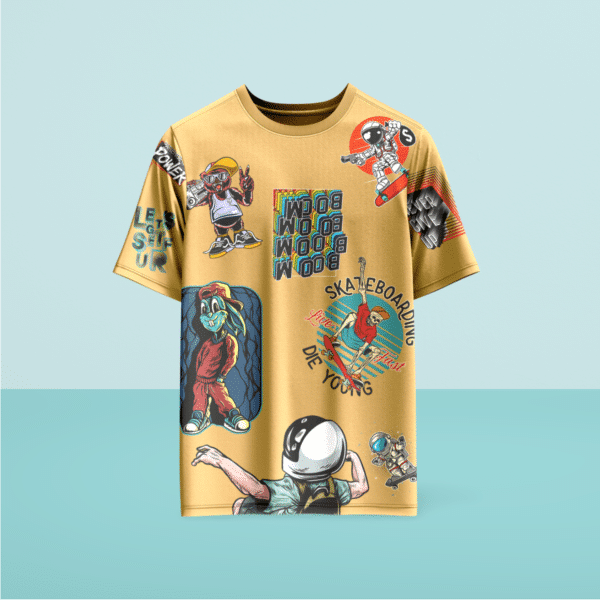 All Over Skateboard Print Oversized T-Shirt Front