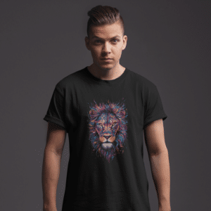 Abstract Lion Face Half-Sleeve T-Shirt