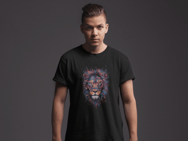 Abstract Lion Face Half-Sleeve T-Shirt